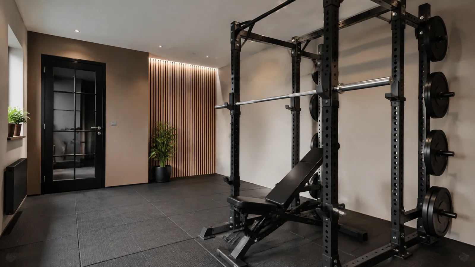 Vloertape vergelijkt drie power-rackdieptes rond een trainingsbank