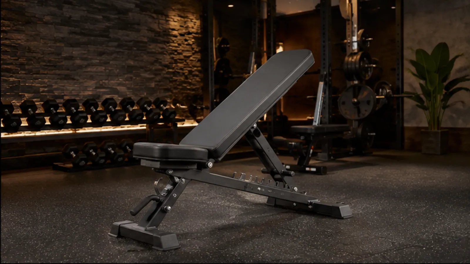 Two realistic adjustable benches viewed from above with standard and wide back pads