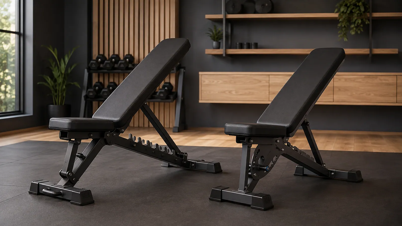Zwei allgemeine Verstellbänke mit Leiter- und Pop-Pin-Mechanik in einem Homegym