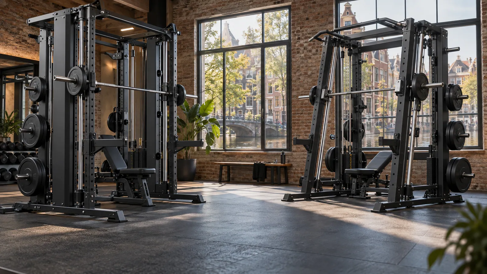 Vergelijking van schuine en verticale Smith-rails in een luxe home gym