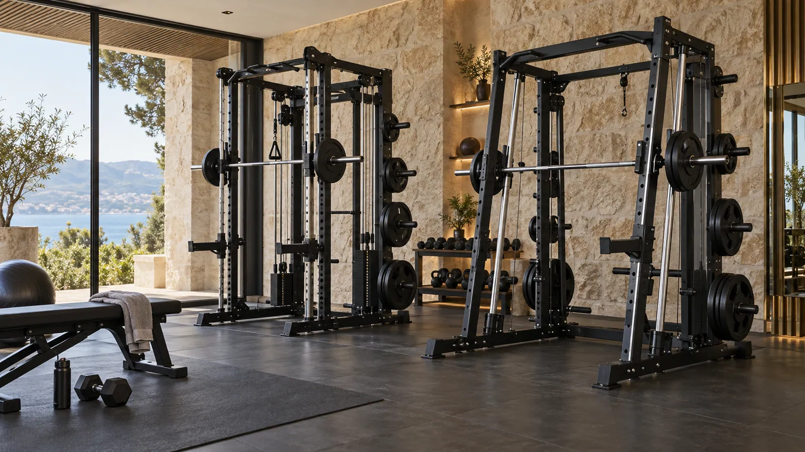Premium home gym içinde eğimli ve dikey Smith raylarının karşılaştırması