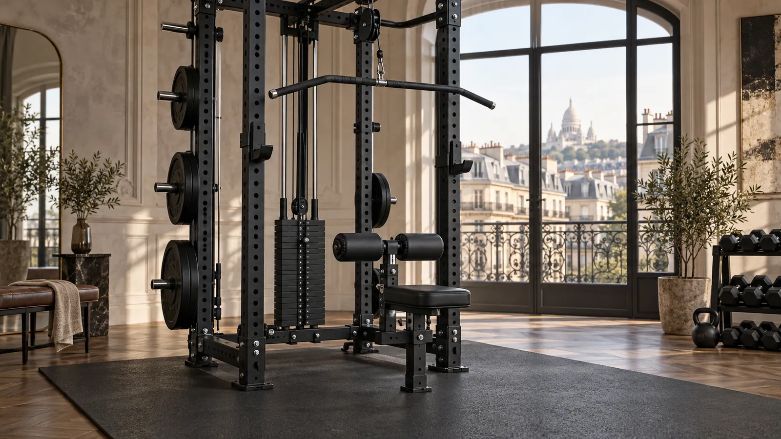 Tirage vertical sur rack avec rouleau de maintien réglable aux cuisses