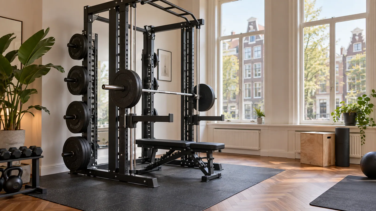Lage Smith-stang met verstelbare veiligheidsstops op multifunctioneel rack
