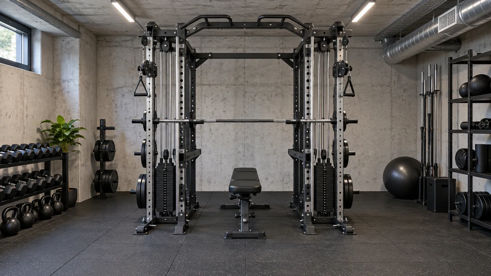 Freiraum über der Klimmzugstange eines Multifunktionsracks im Homegym