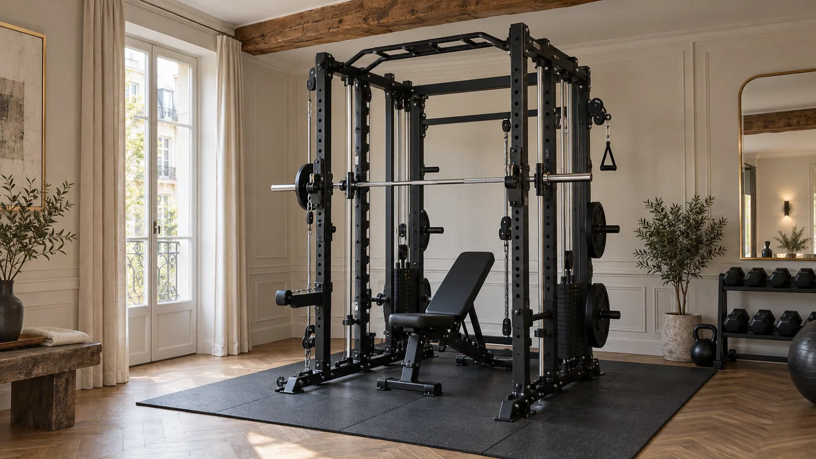 Volume libre au-dessus de la barre de traction d’un rack multifonction
