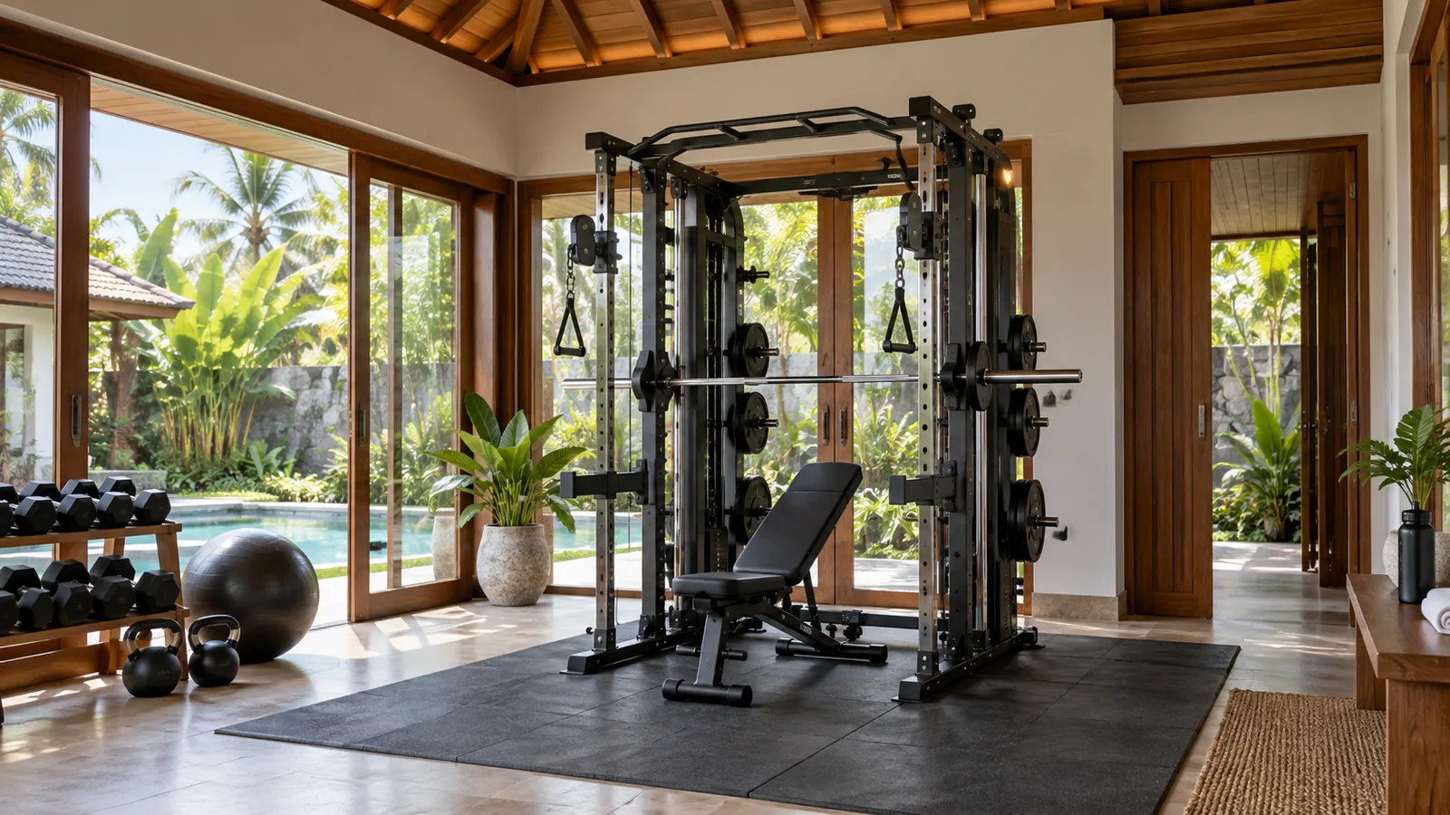 Ruang gerak di atas pull-up bar rack multifungsi dalam home gym