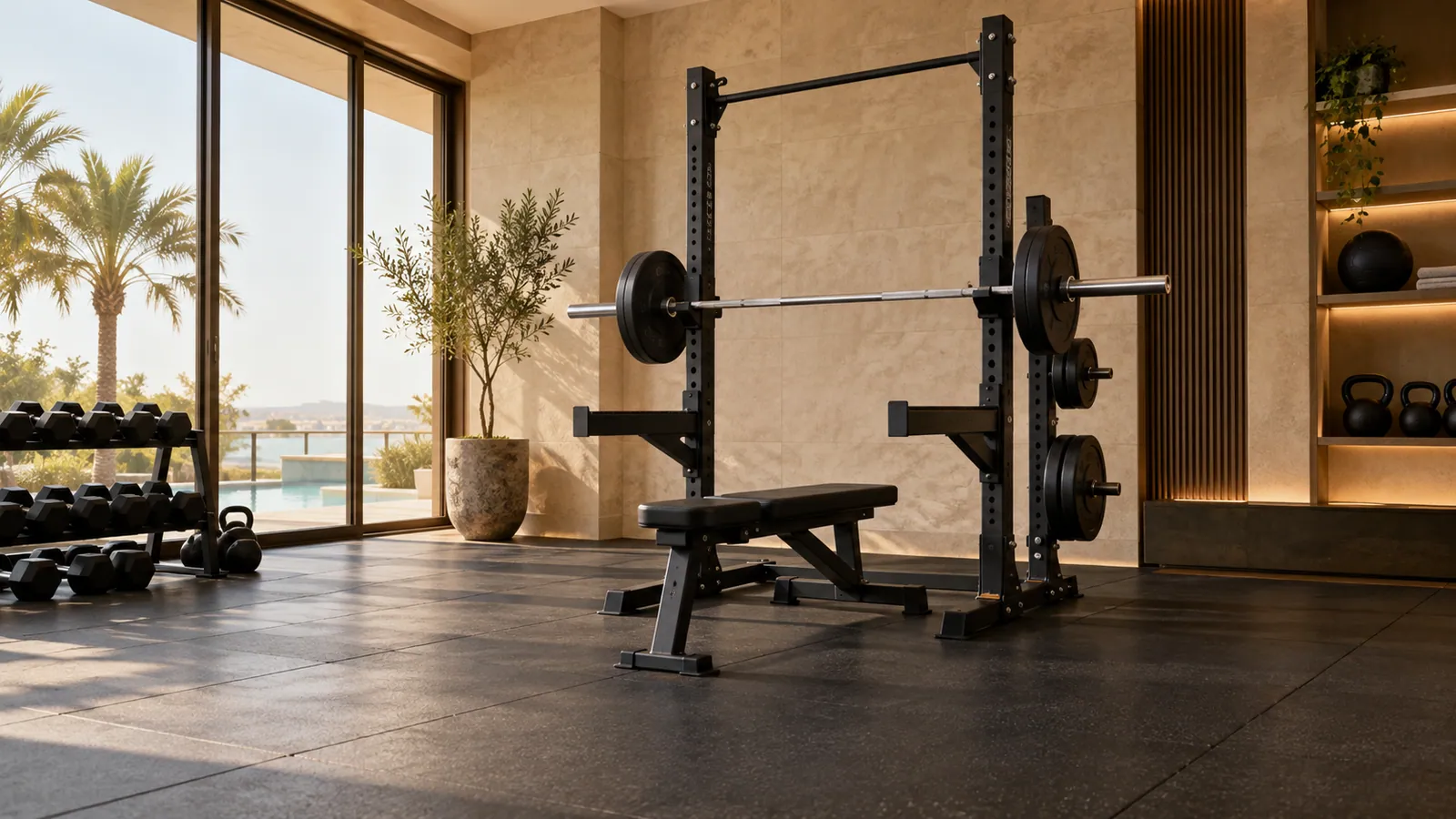 مقارنة مساحة عمل Half Rack وPower Rack كامل في صالة منزلية