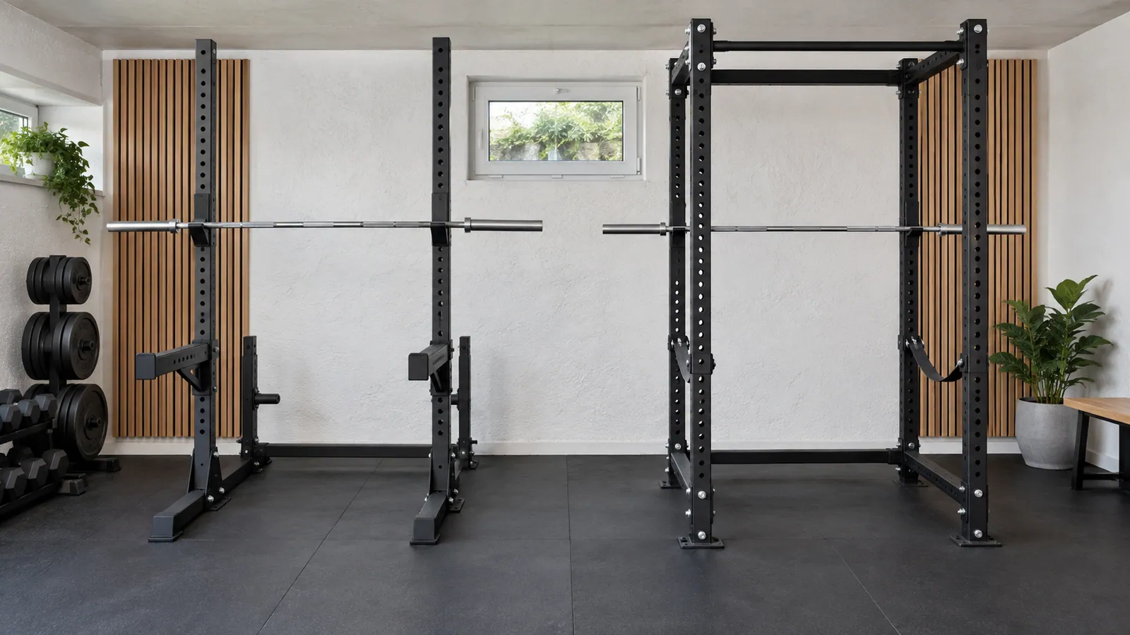 Arbeitsräume von Half Rack und vollständigem Power Rack im Homegym