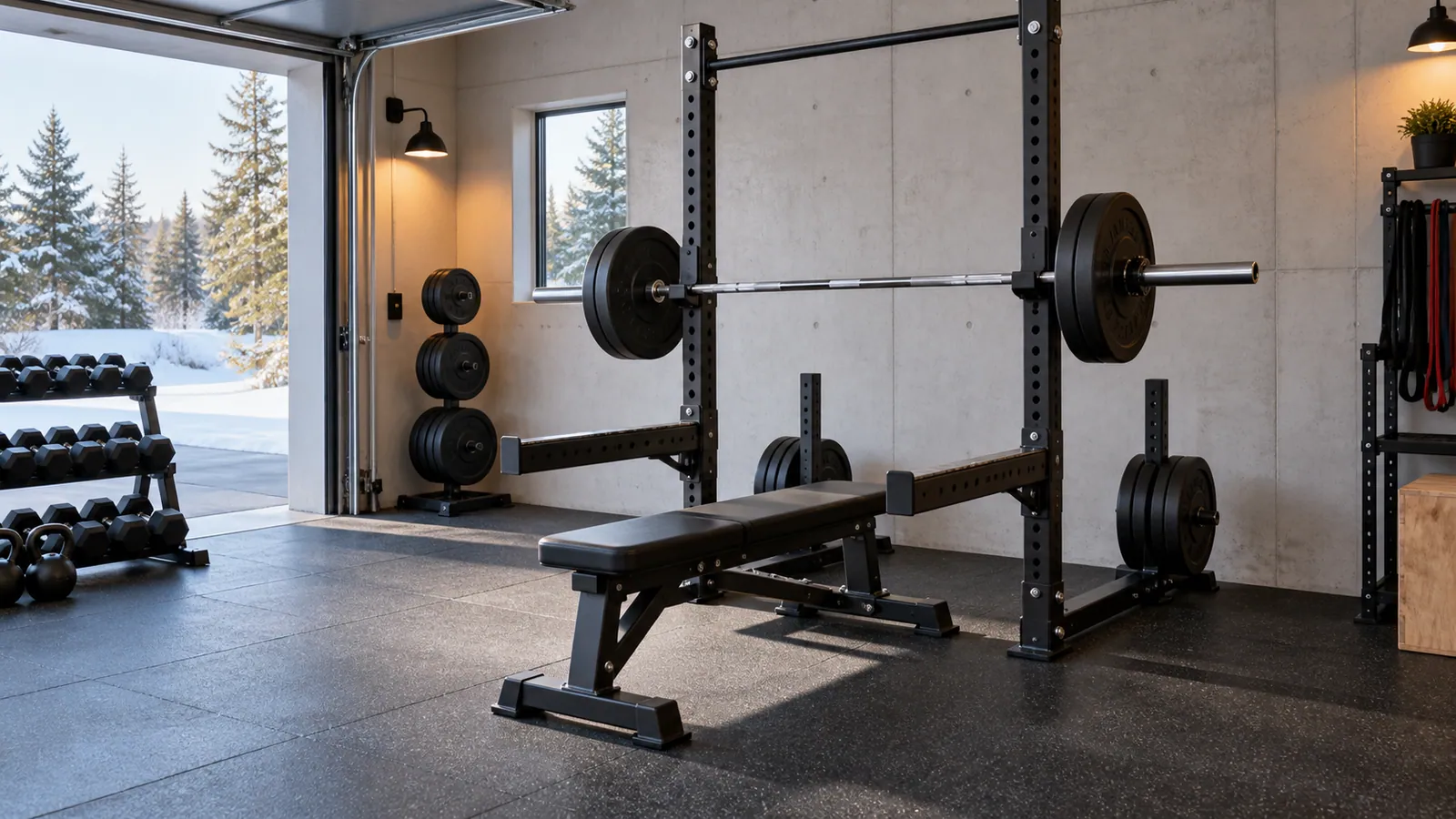 Half rack and full power rack training envelopes compared in a home gym