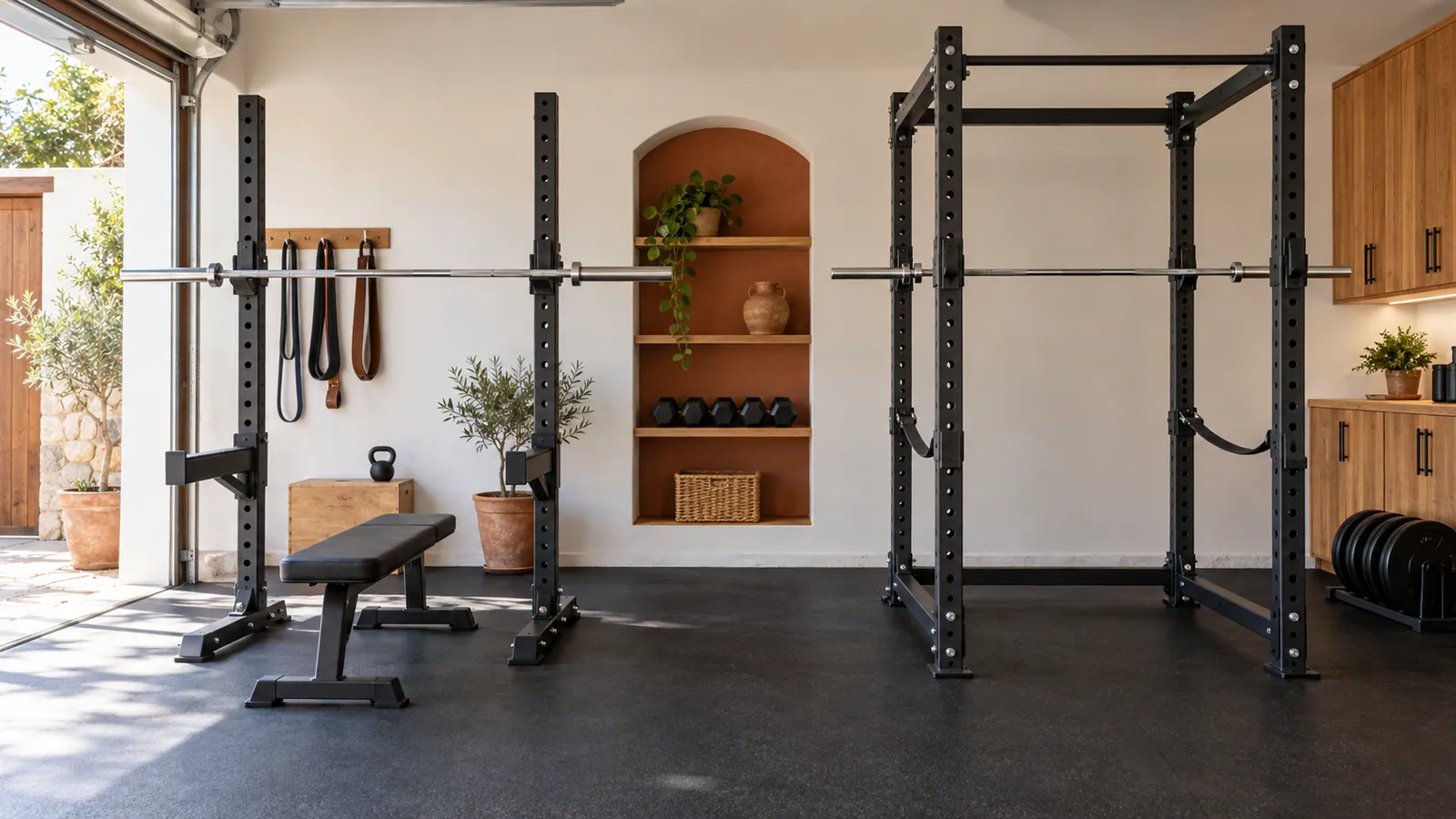 Comparación del espacio de trabajo de un half rack y un power rack completo