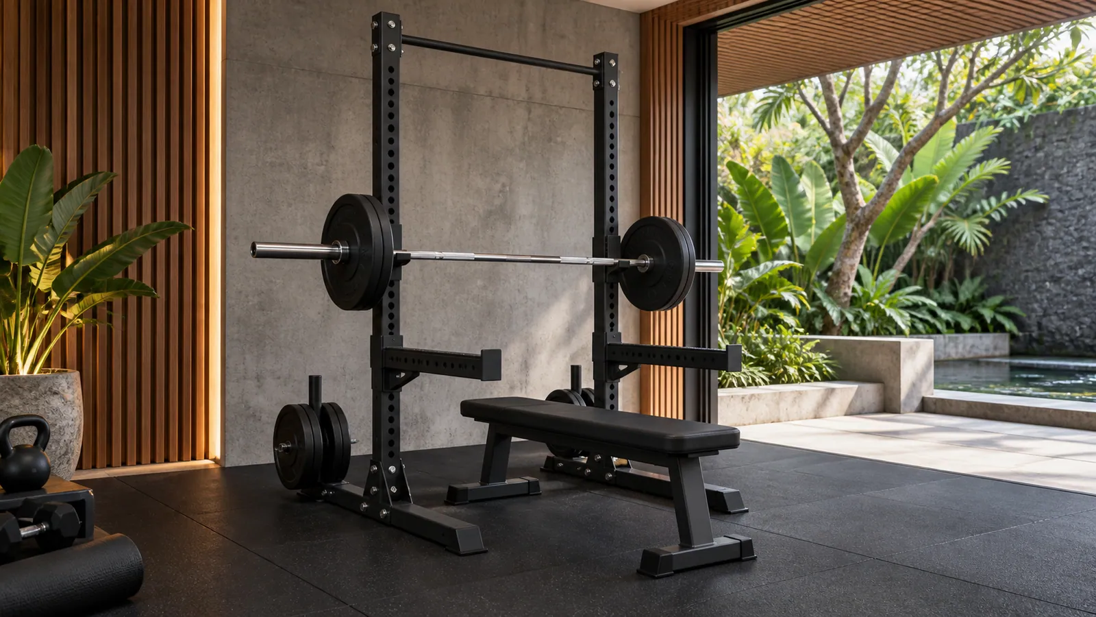 Perbandingan area latihan half rack dan power rack penuh di home gym