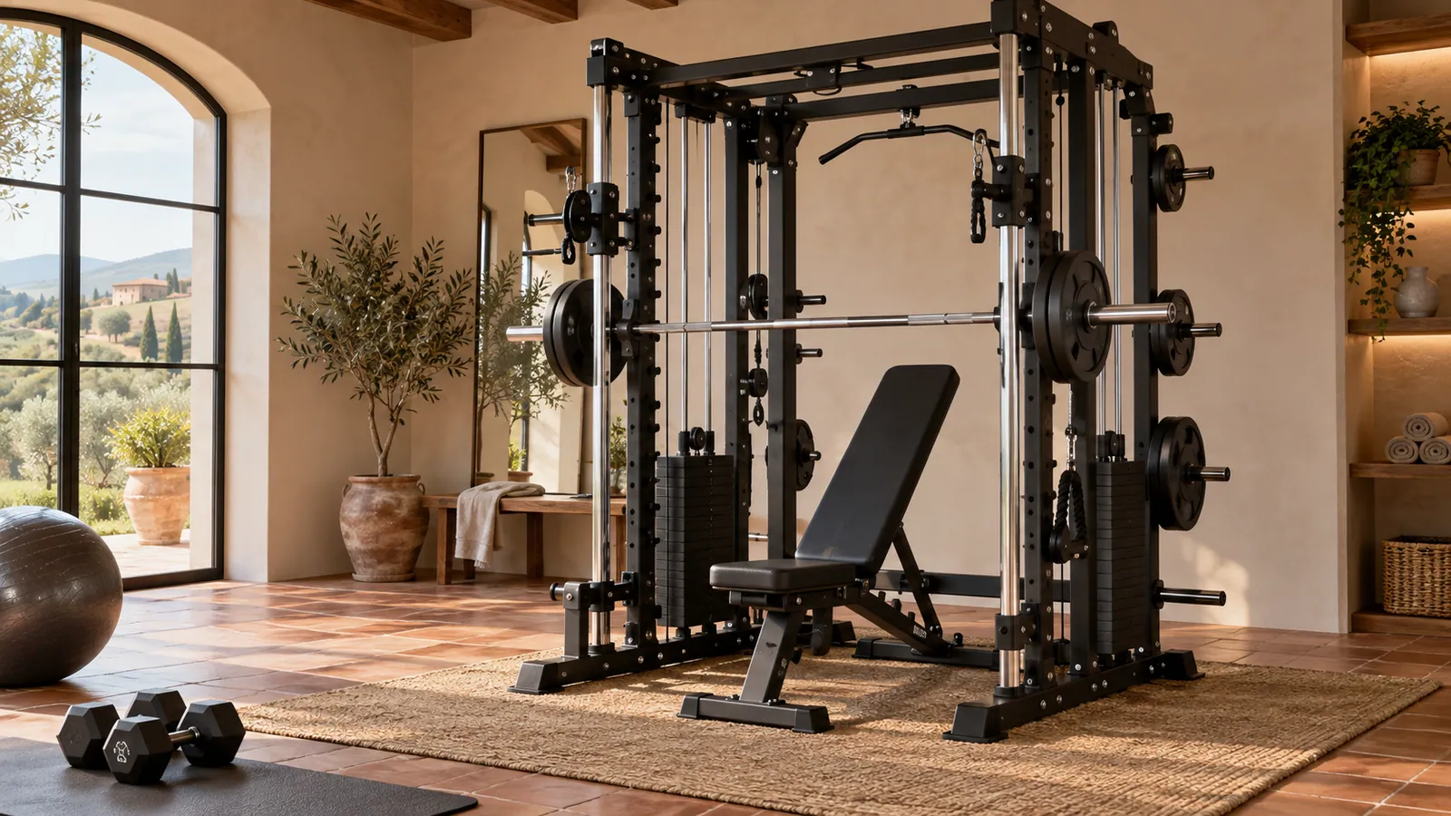 Carrello Smith con barre guida parallele e alloggiamenti dei cuscinetti
