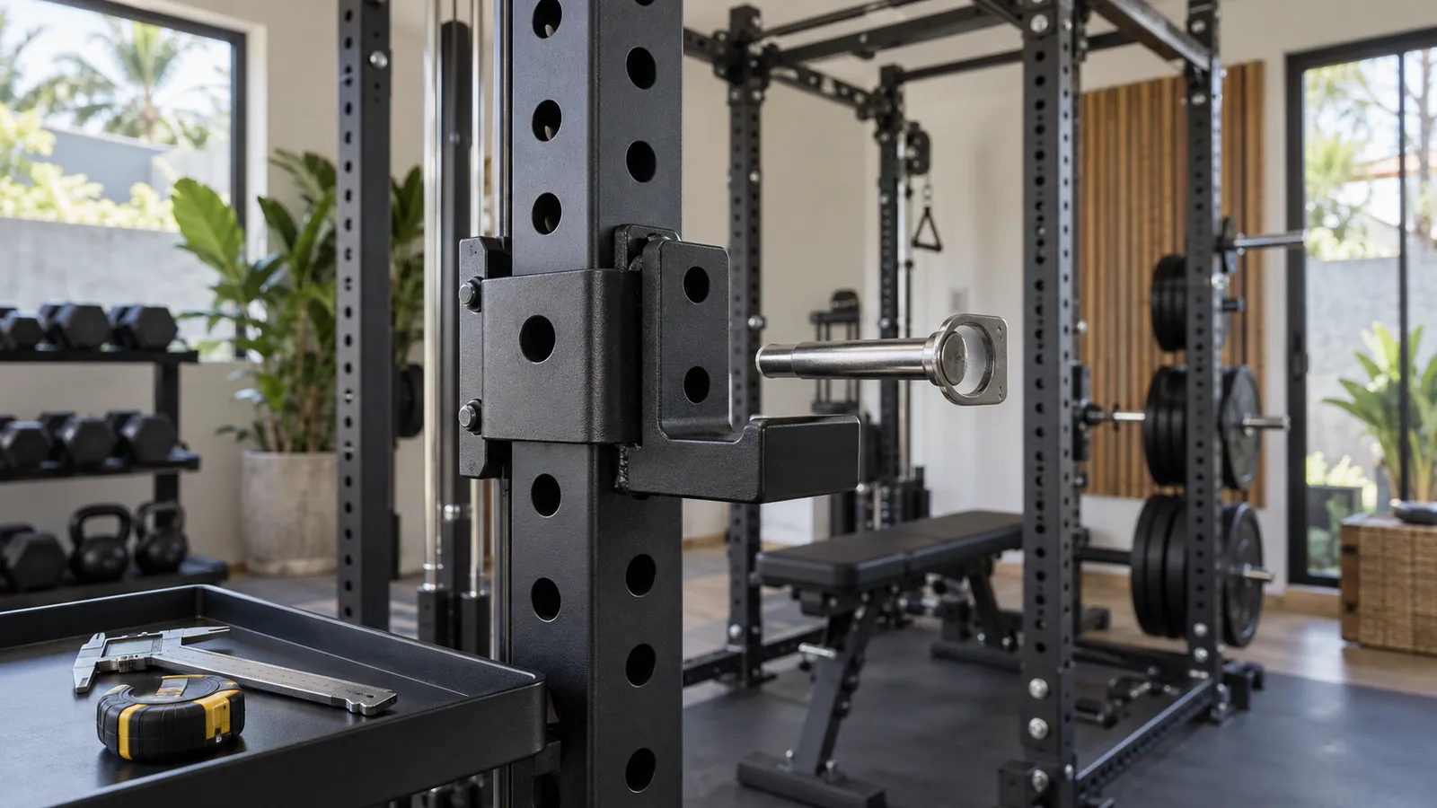 Detail teknis lubang upright power rack dan pin attachment