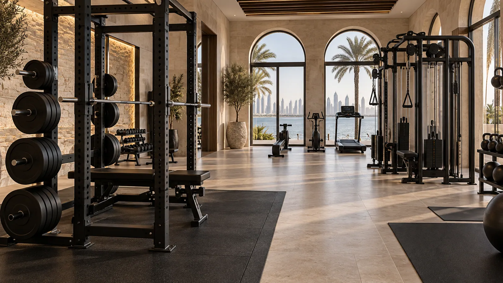 Power Rack بأقراص موزعة بالتساوي على حوامل خلفية ومساحة تمرين خالية