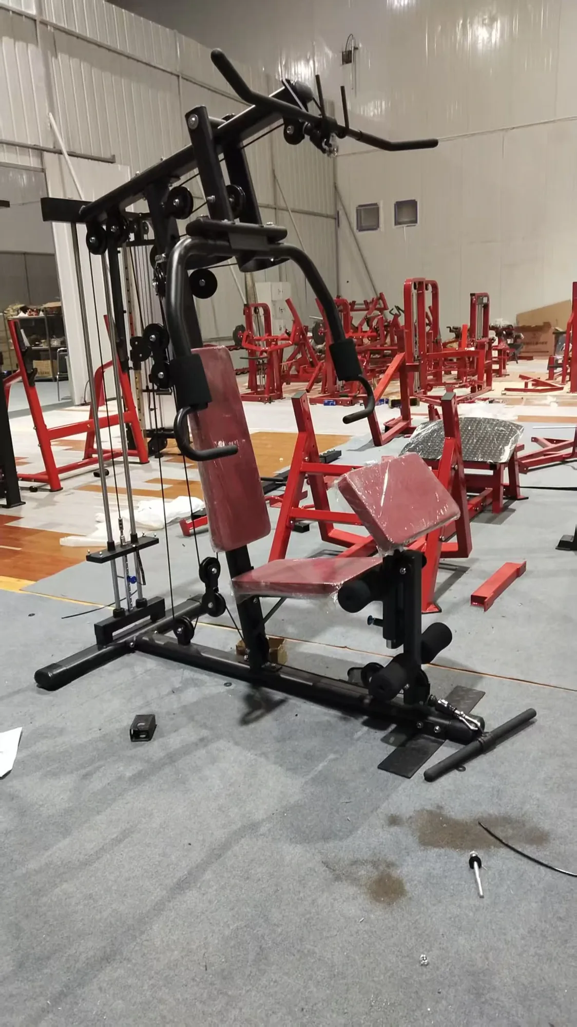 Single-station home gym assembled in the production workshop